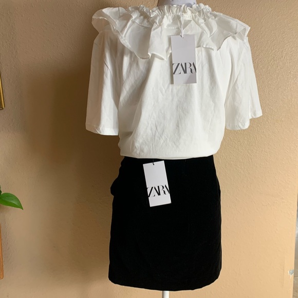 NWT- Zara High Waisted Mini Velvet Ruched Black Skirt Size Medium - Picture 11 of 12